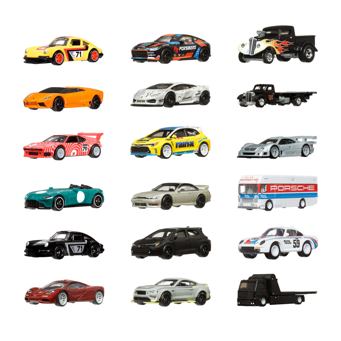 Hot Wheels Car Culture & Team Transport Factory Set of 18 Premium Toy Vehicles (Styles May Vary)