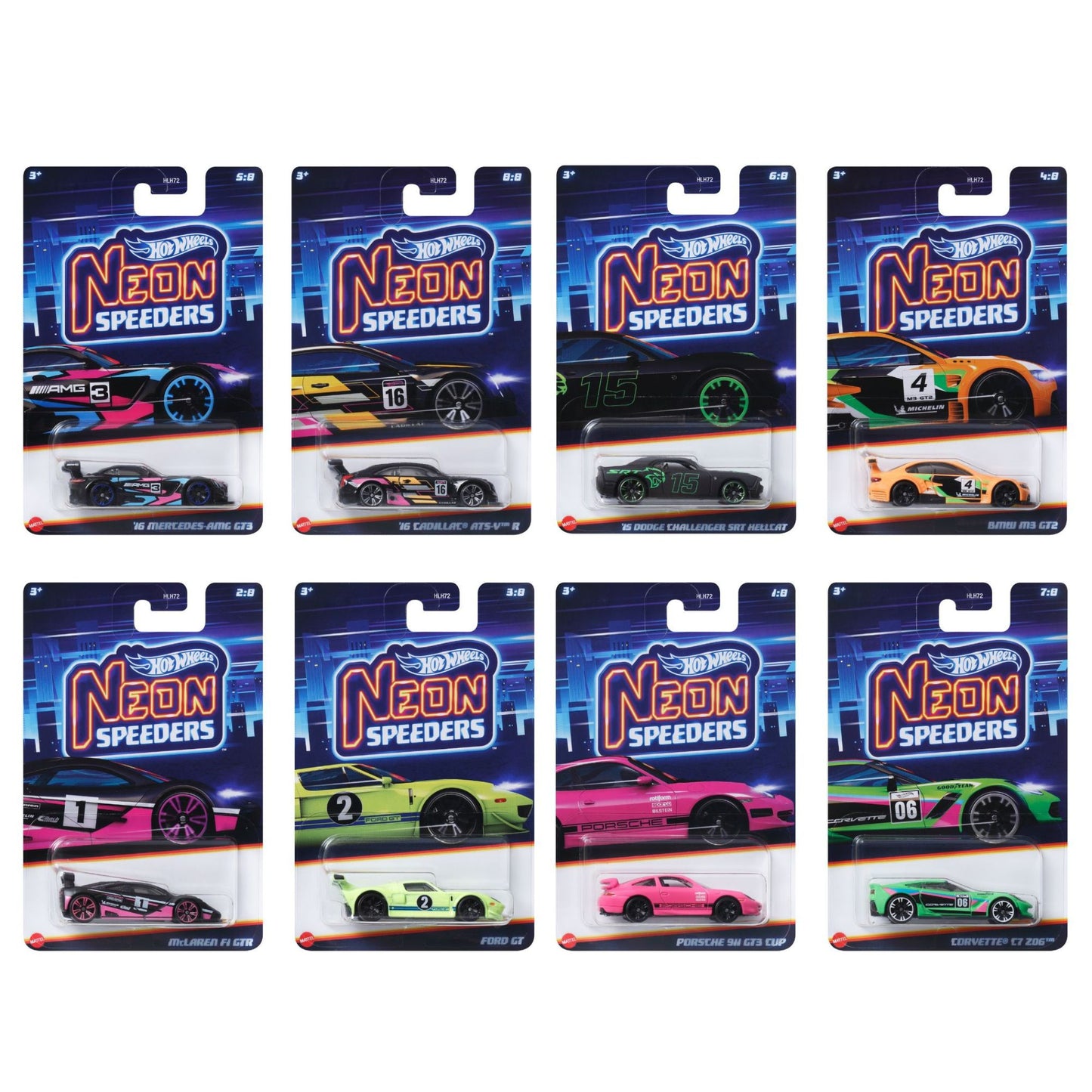 Bundle: 10 Hot Wheels Neon Speeders Vehicles