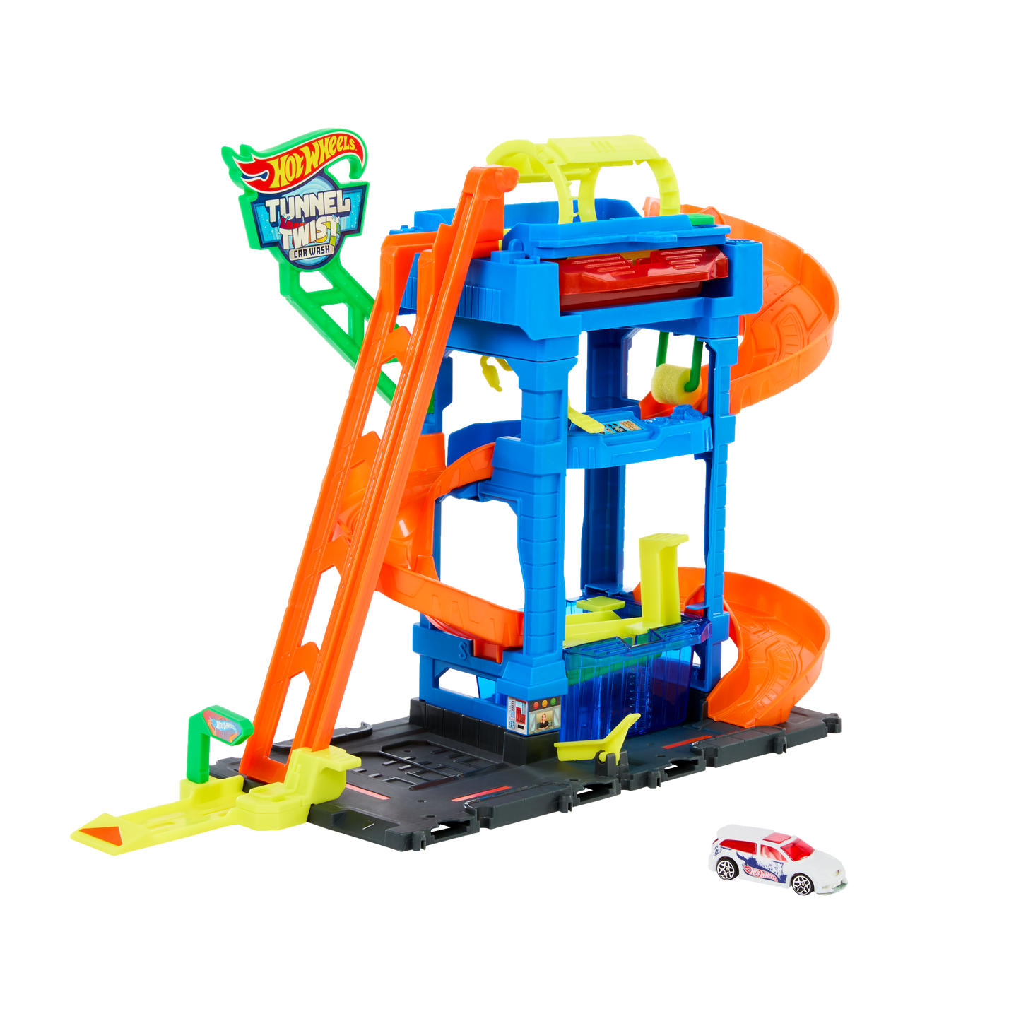 Bundle: Hot Wheels Tunnel Twist Car Wash & 10 1:64 Scale Cars