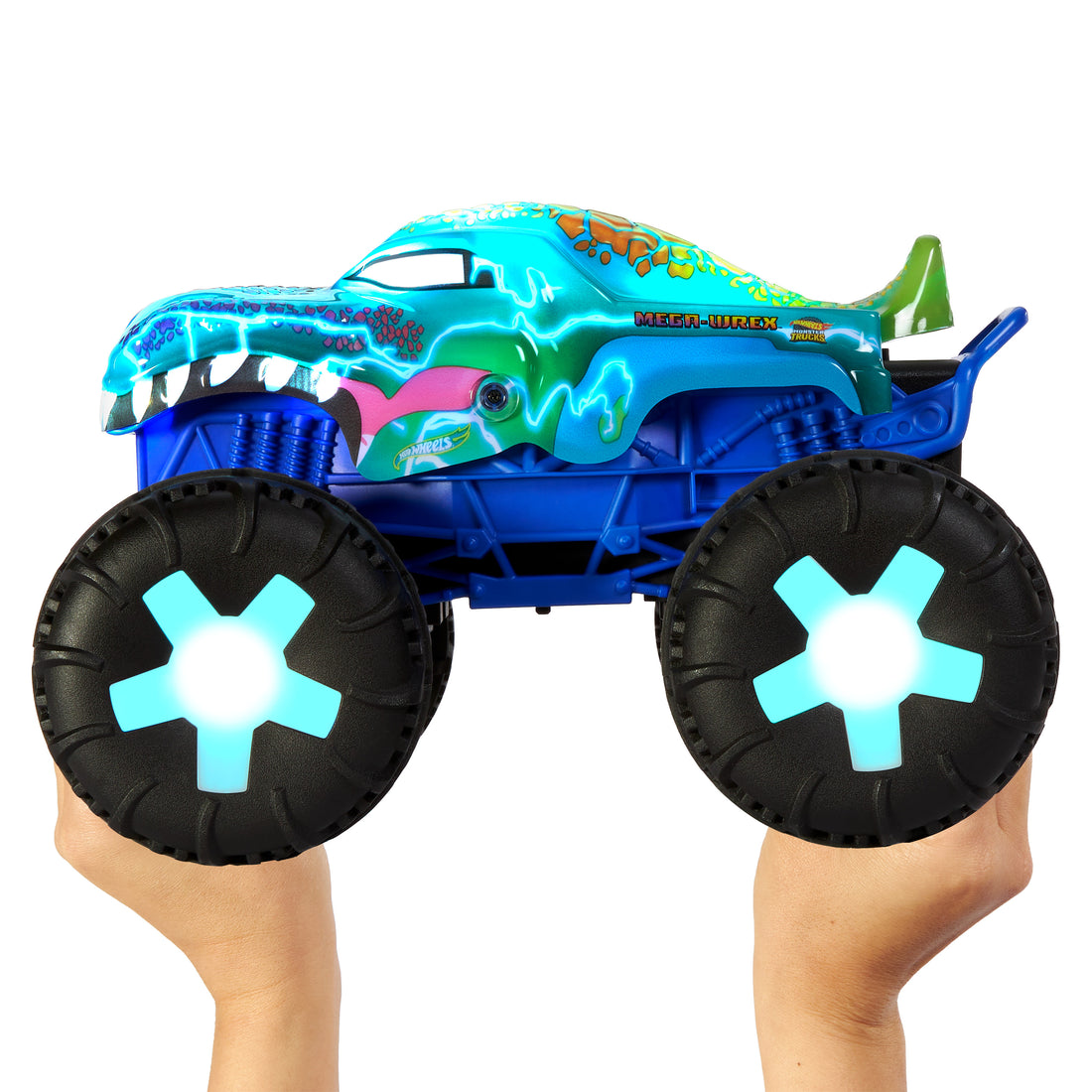 Hot Wheels Monster Trucks 1:15 Scale Mega-Wrex Alive Remote-Control Vehicle, Battery-Powered RC with Interactive Lights & Sounds