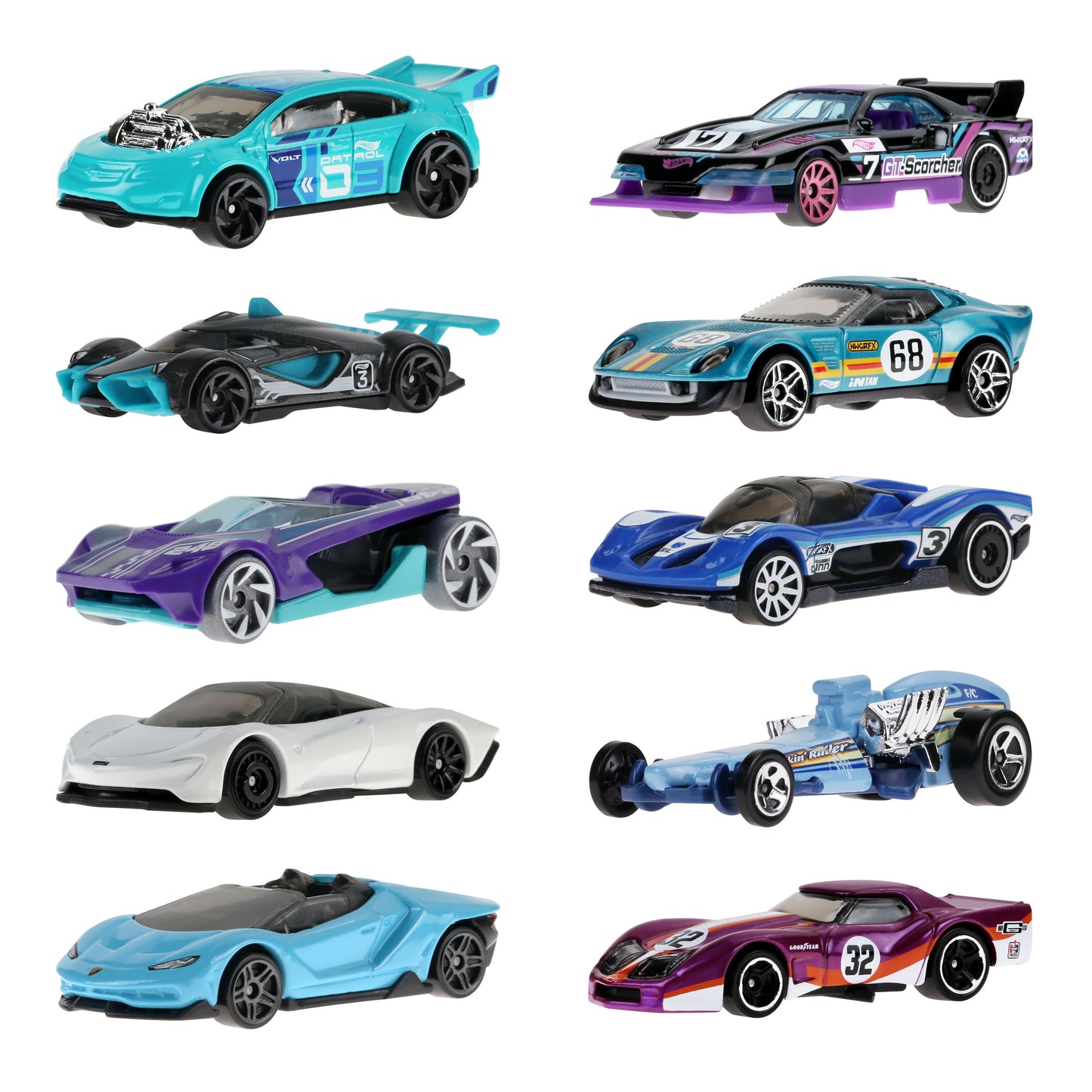 Hot Wheels Race Car 10-Pack, Set of 10 1:64 Scale Toy Vehicles (Styles May Vary)