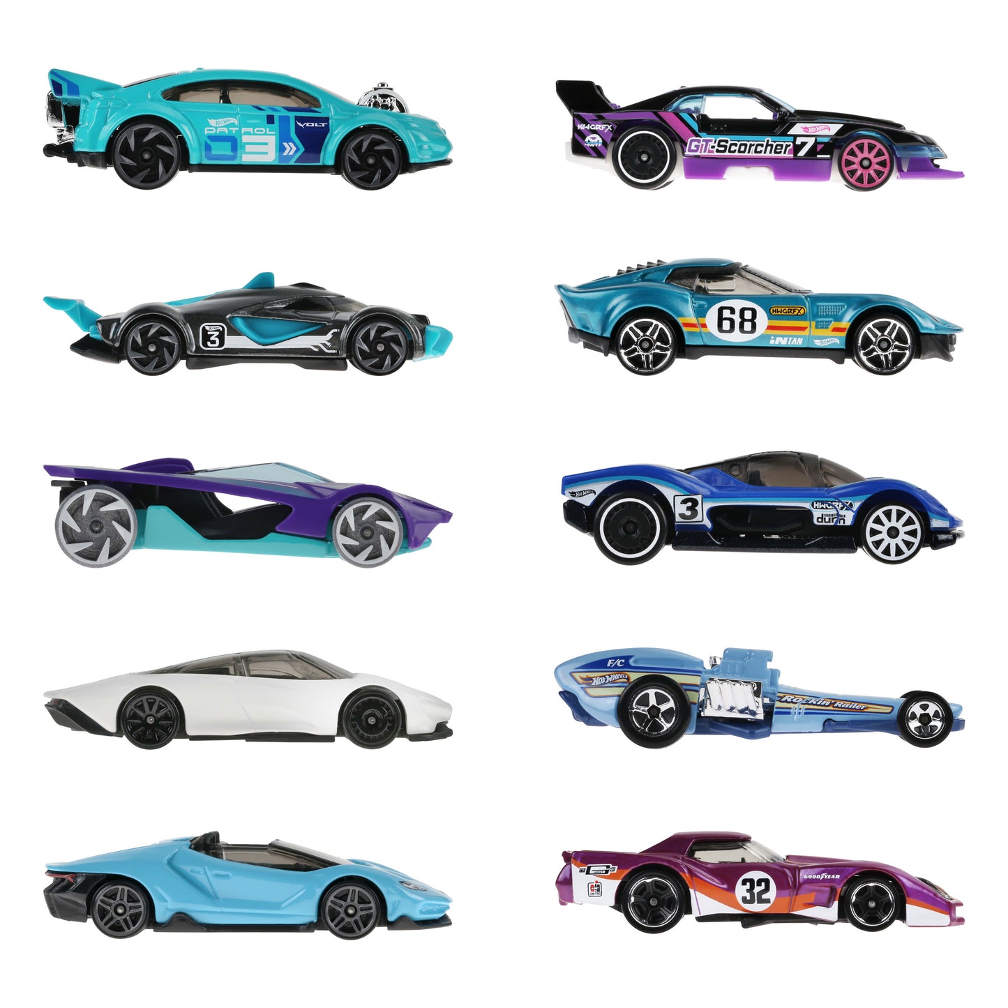 Hot Wheels Race Car 10-Pack, Set of 10 1:64 Scale Toy Vehicles (Styles May Vary)