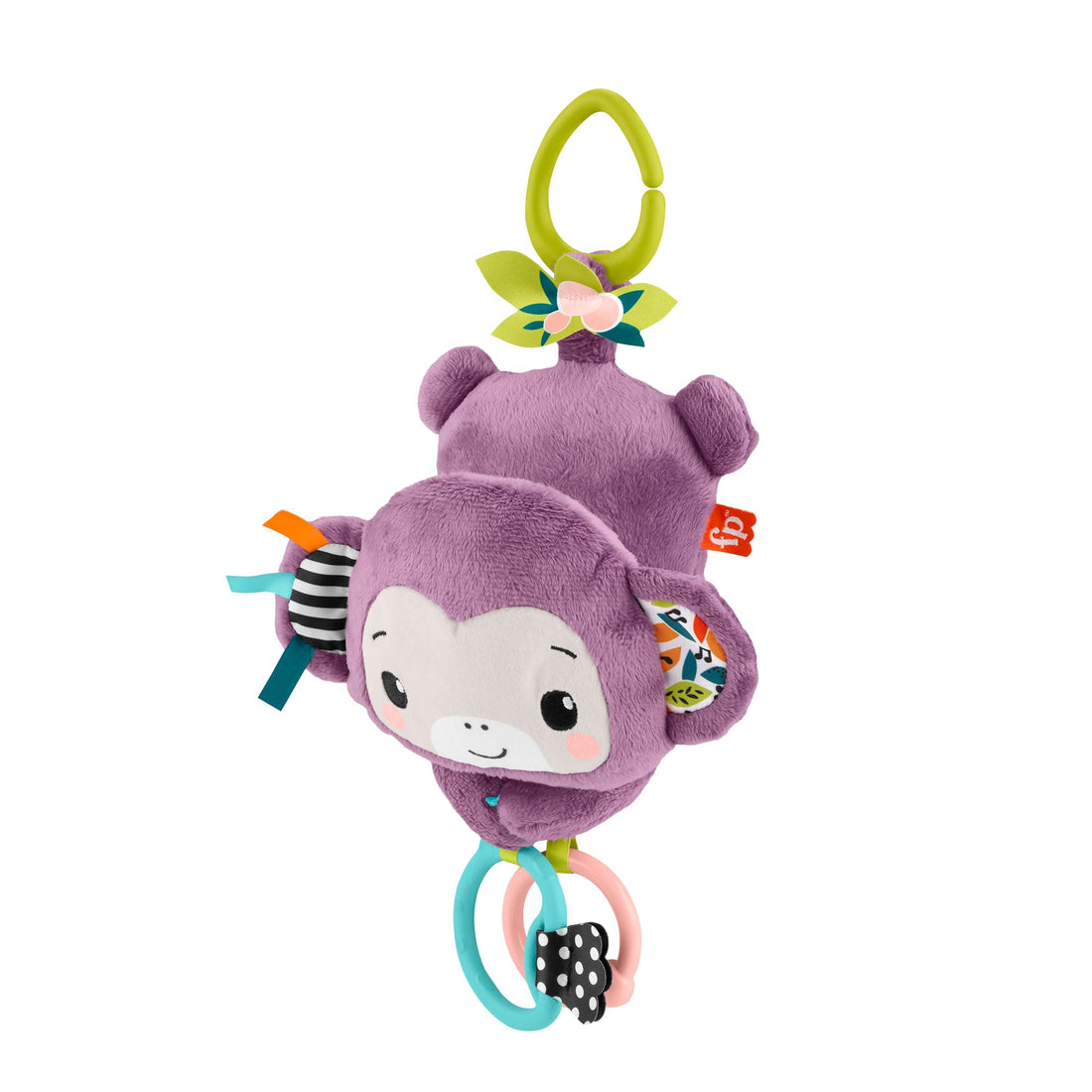 Fisher-Price Sing & Go Purple Monkey Plush Baby Stroller Sensory Toy for Newborns