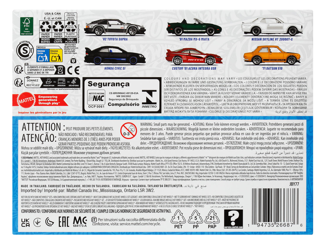 Hot Wheels 1:64 Scale Die-Cast Toy Cars, Set of 6 Japanese Vehicles (Styles May Vary)