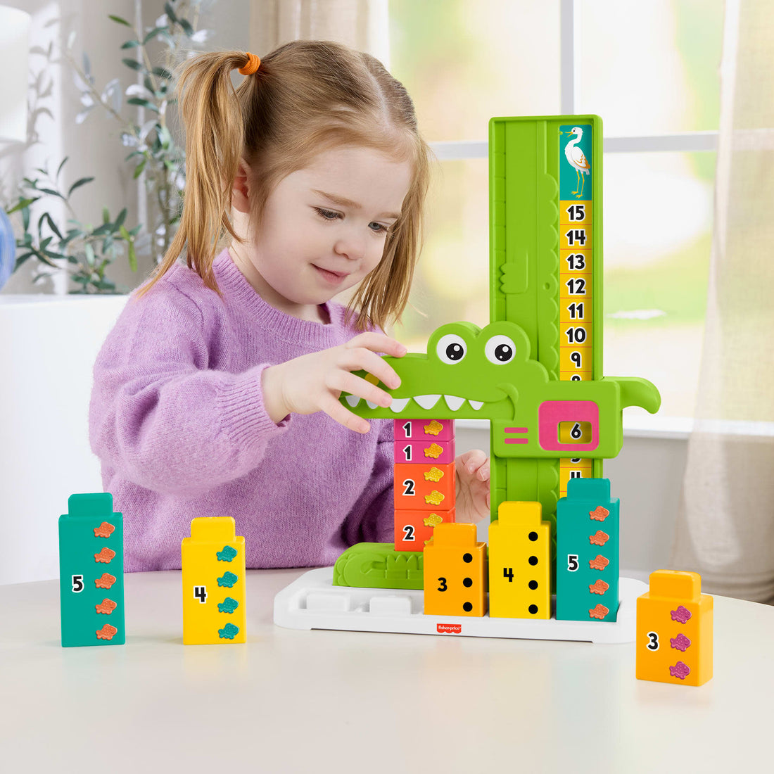 Fisher-Price Adding Alligator Educational Toy with 10 Stacking Blocks for Preschool Kids