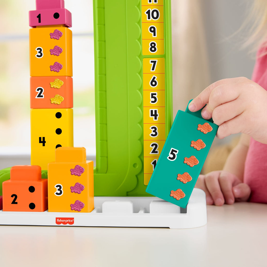 Fisher-Price Adding Alligator Educational Toy with 10 Stacking Blocks for Preschool Kids