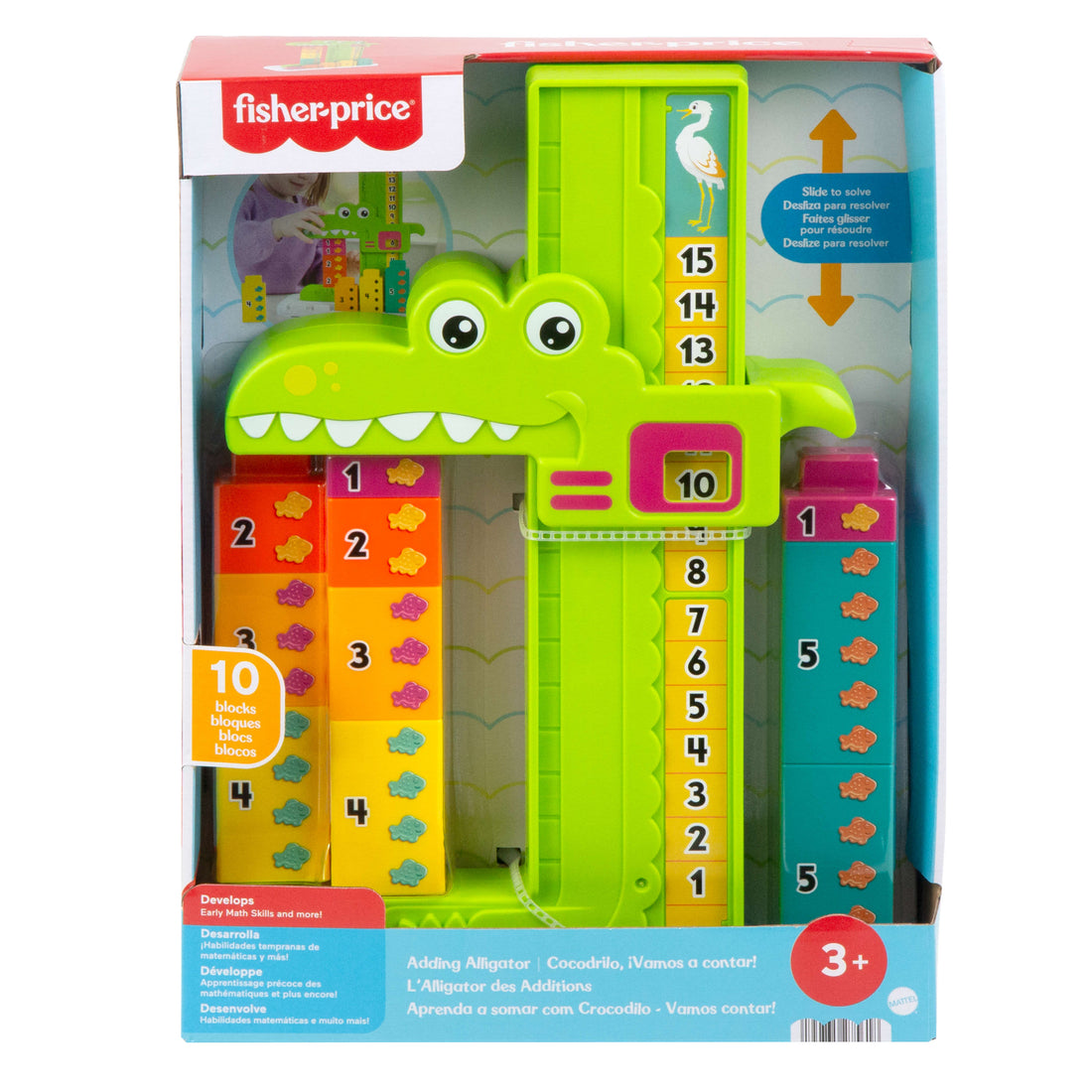 Fisher-Price Adding Alligator Educational Toy with 10 Stacking Blocks for Preschool Kids