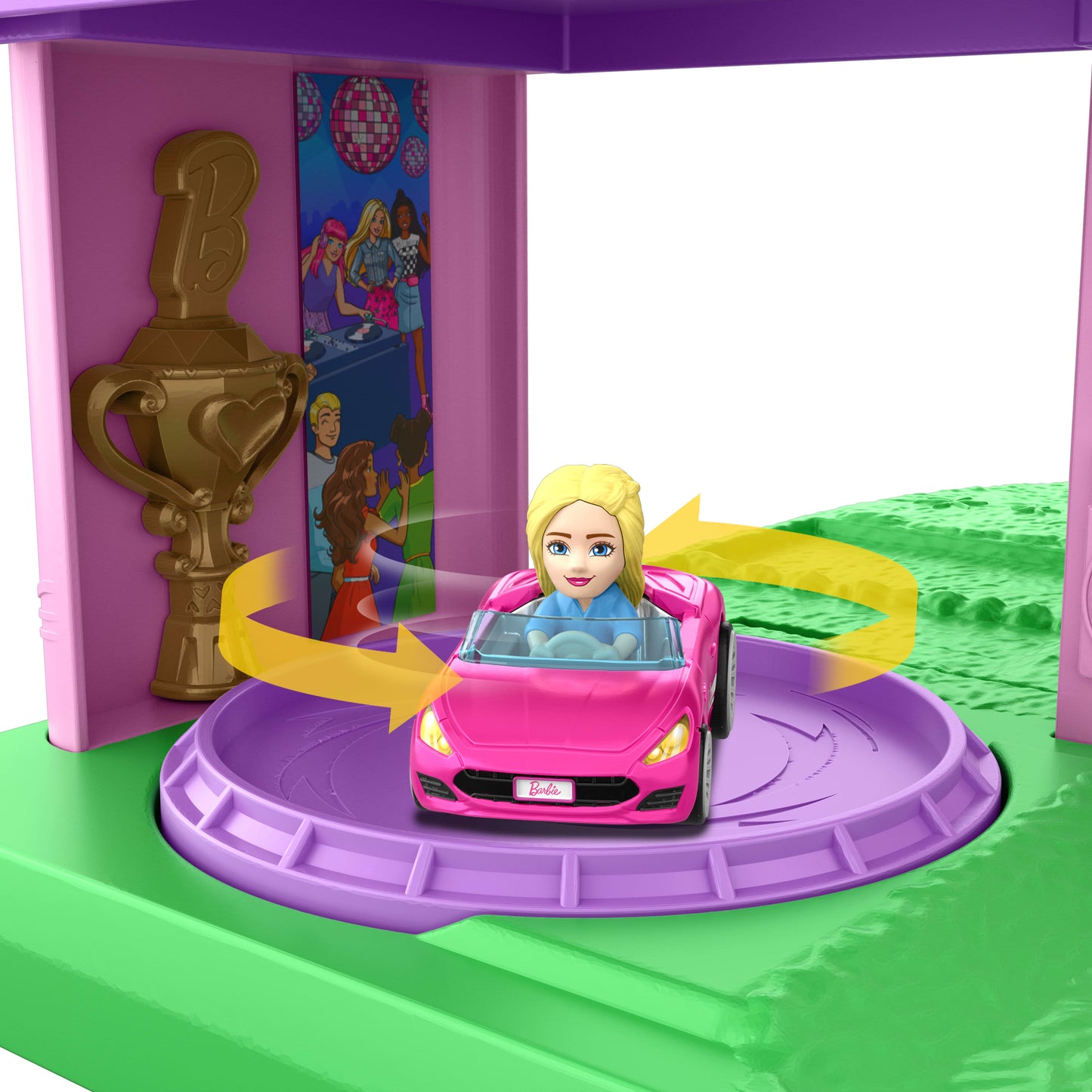 Bundle: Hot Wheels RacerVerse Barbie Spiral Race Track + 2 Assorted 1:64 Scale Vehicle