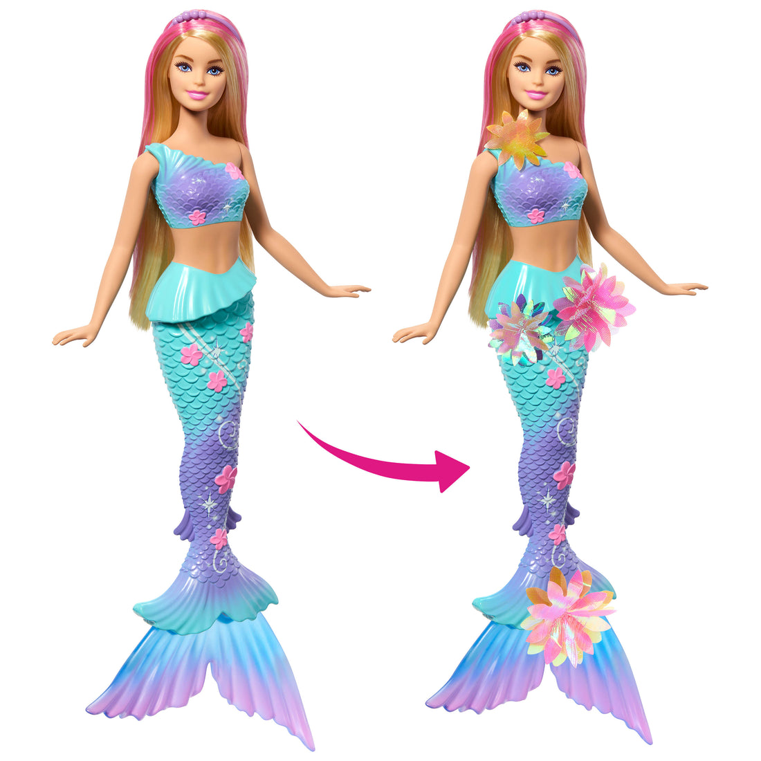 Barbie Flower Magic Mermaid Toy Doll with Surprise Blooming Flowers Feature & Pearl Headband Accessory