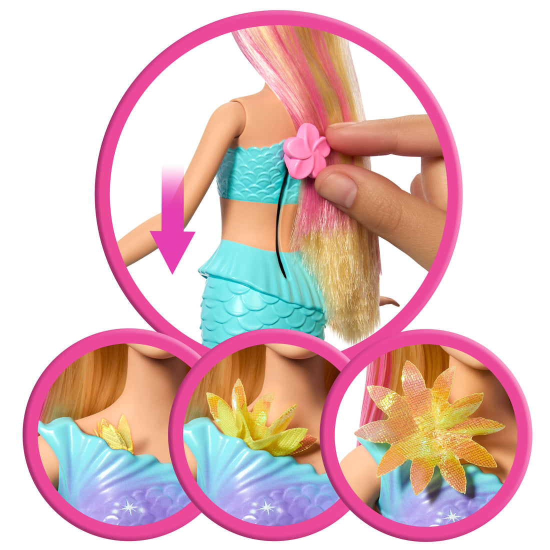 Barbie Flower Magic Mermaid Toy Doll with Surprise Blooming Flowers Feature & Pearl Headband Accessory