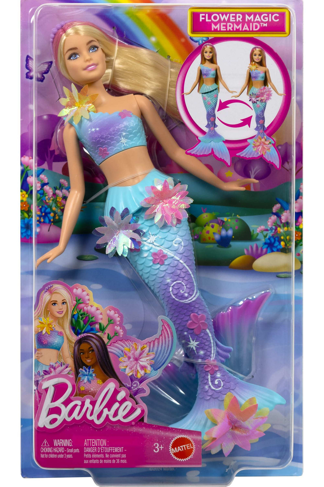 Barbie Flower Magic Mermaid Toy Doll with Surprise Blooming Flowers Feature & Pearl Headband Accessory