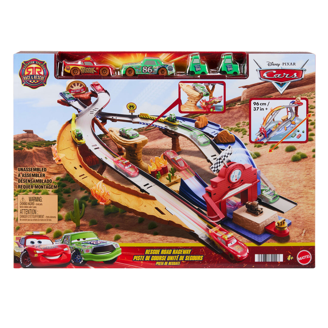 Bundle: Disney Pixar Cars Race & Rescue Playset with 2 Diecast Vehicles