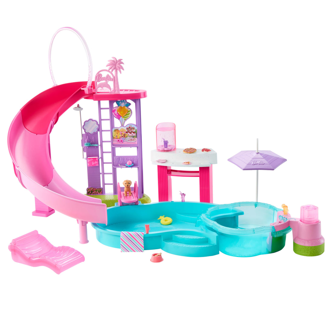 Barbie Dream Pool Playset with Slide & Bubbling Hot Tub