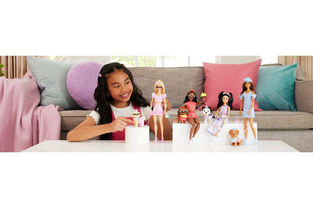 Barbie Twinning Looks Fashion Doll with Pet Dog, Matching Pink Clothes & Accessories, Blonde