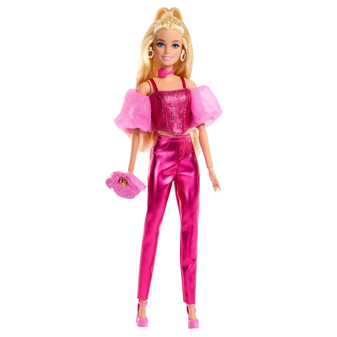 Barbie Deluxe Style Fashion Doll #5 in Metallic Pink Outfit with Corset Top and Accessories, Blonde