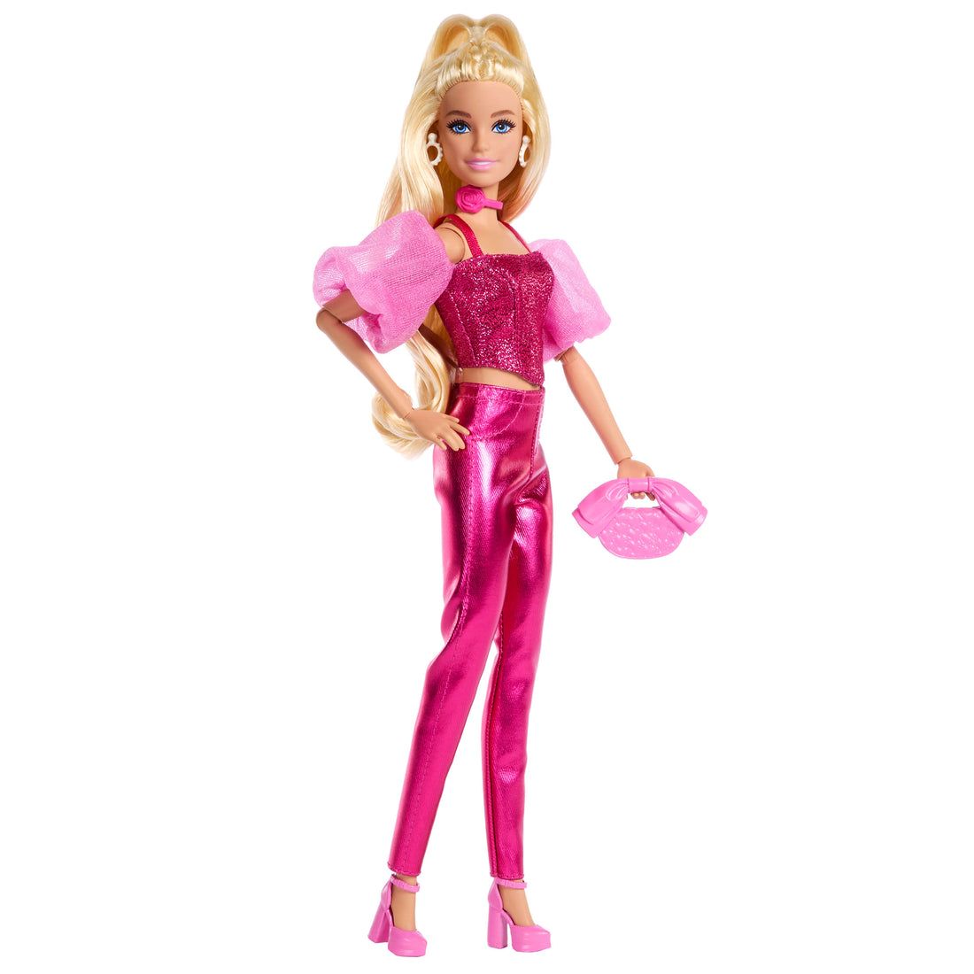 Barbie Deluxe Style Fashion Doll #5 in Metallic Pink Outfit with Corset Top and Accessories, Blonde