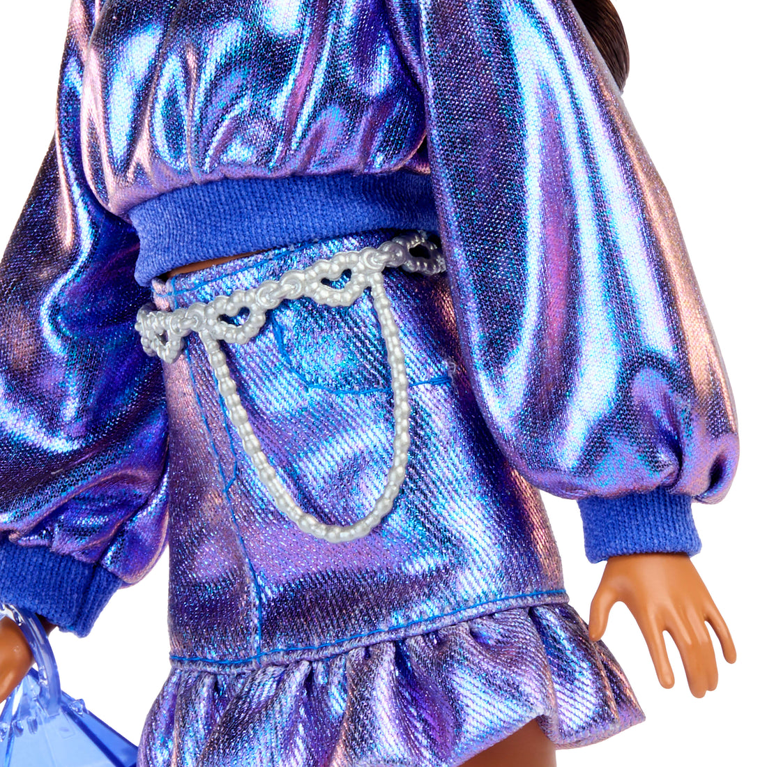 Barbie Deluxe Style Fashion Doll #7 in Metallic Blue Top and Skirt with Accessories, Brunette