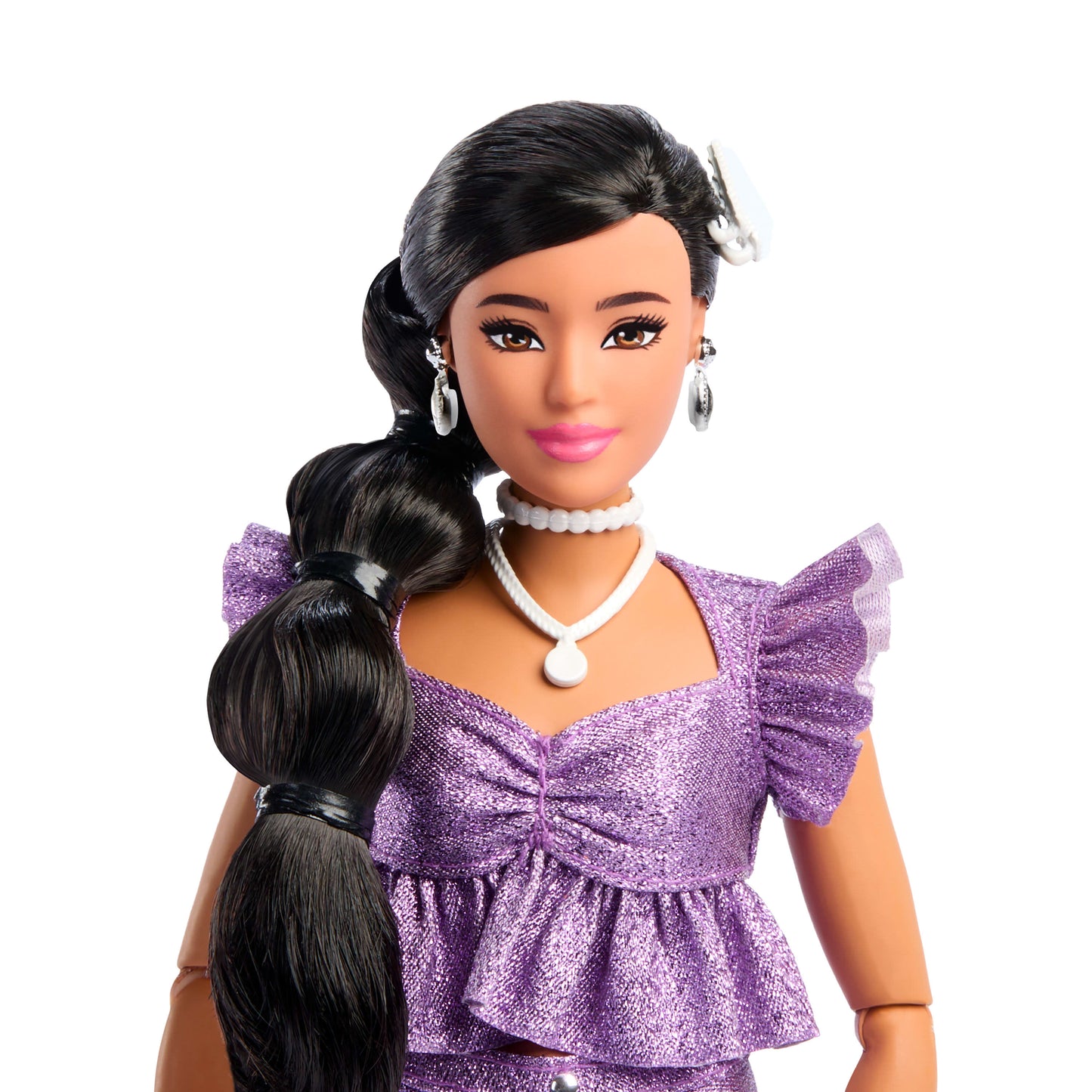 Barbie Deluxe Style Fashion Doll #8 in Metallic Purple Top and Sparkly Shorts with Accessories