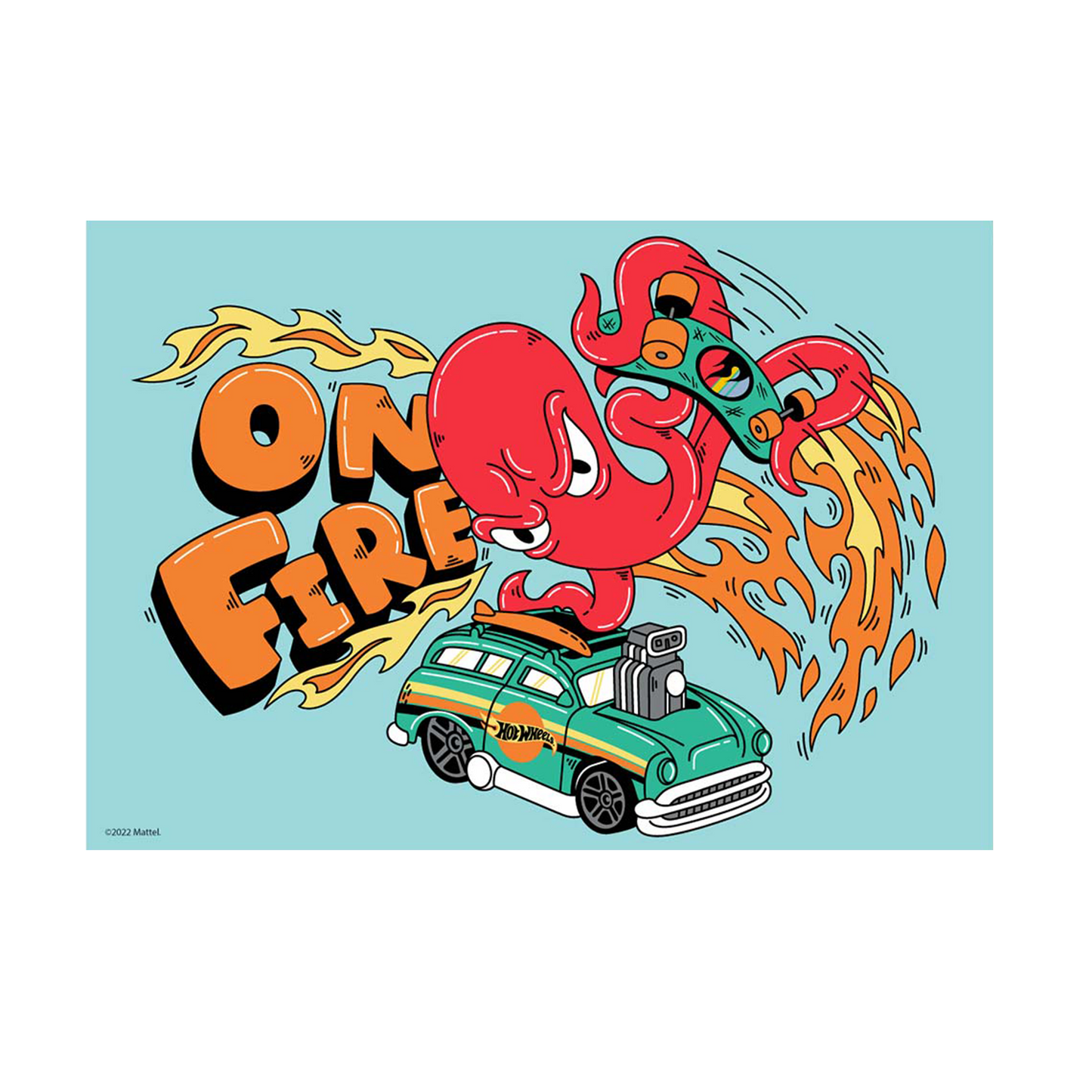 Hot Wheels On Fire A3 Wall Art