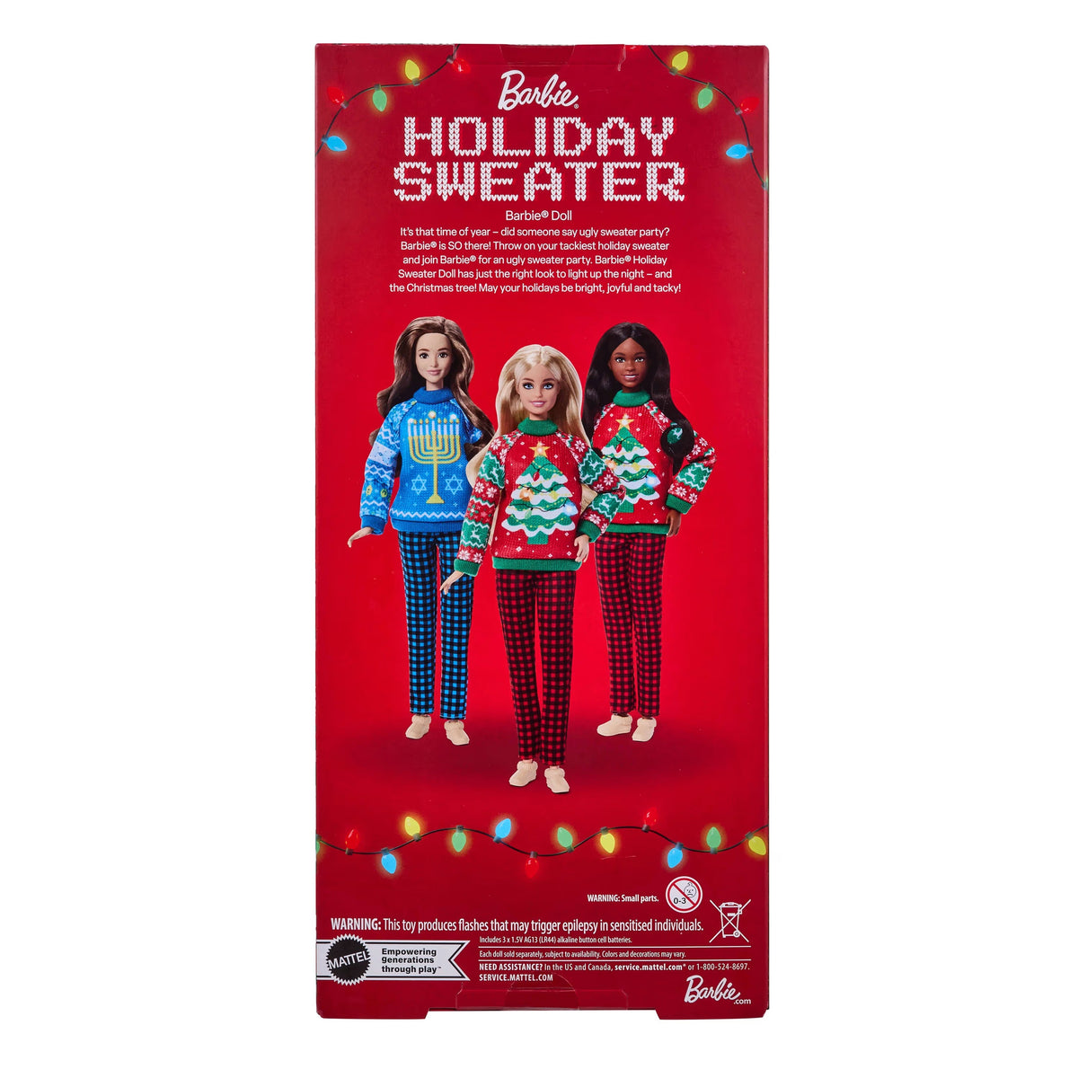 Barbie Holiday Sweater Doll, Collectible Ugly Sweater Doll in Themed Knit Sweater