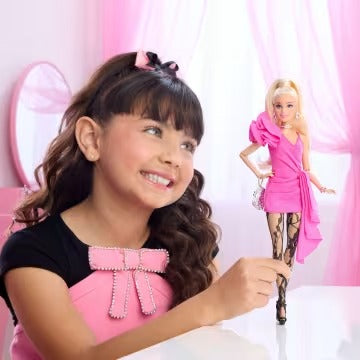 Barbie Deluxe Style Doll #15 in Hot Pink Barbiecore Dress With Lace Tights And Blonde Ponytail