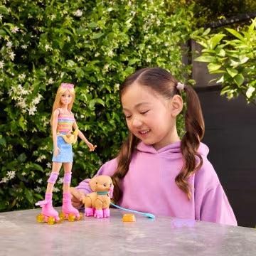 Barbie Pets Skate And Run Pup Blonde Doll With Puppy, Skates, And Accessories