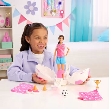 Barbie Team Barbie Roll And Reveal Soccer Player Doll And Accessories With Brunette Fashion Doll, 8 Surprises & Soccer Ball Encasement