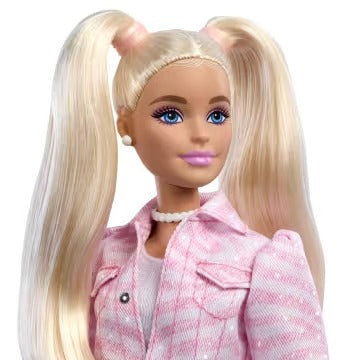 Barbie Deluxe Style Fashion Doll #9 in Matching Pink Denim Jacket & Skirt Set, Blonde