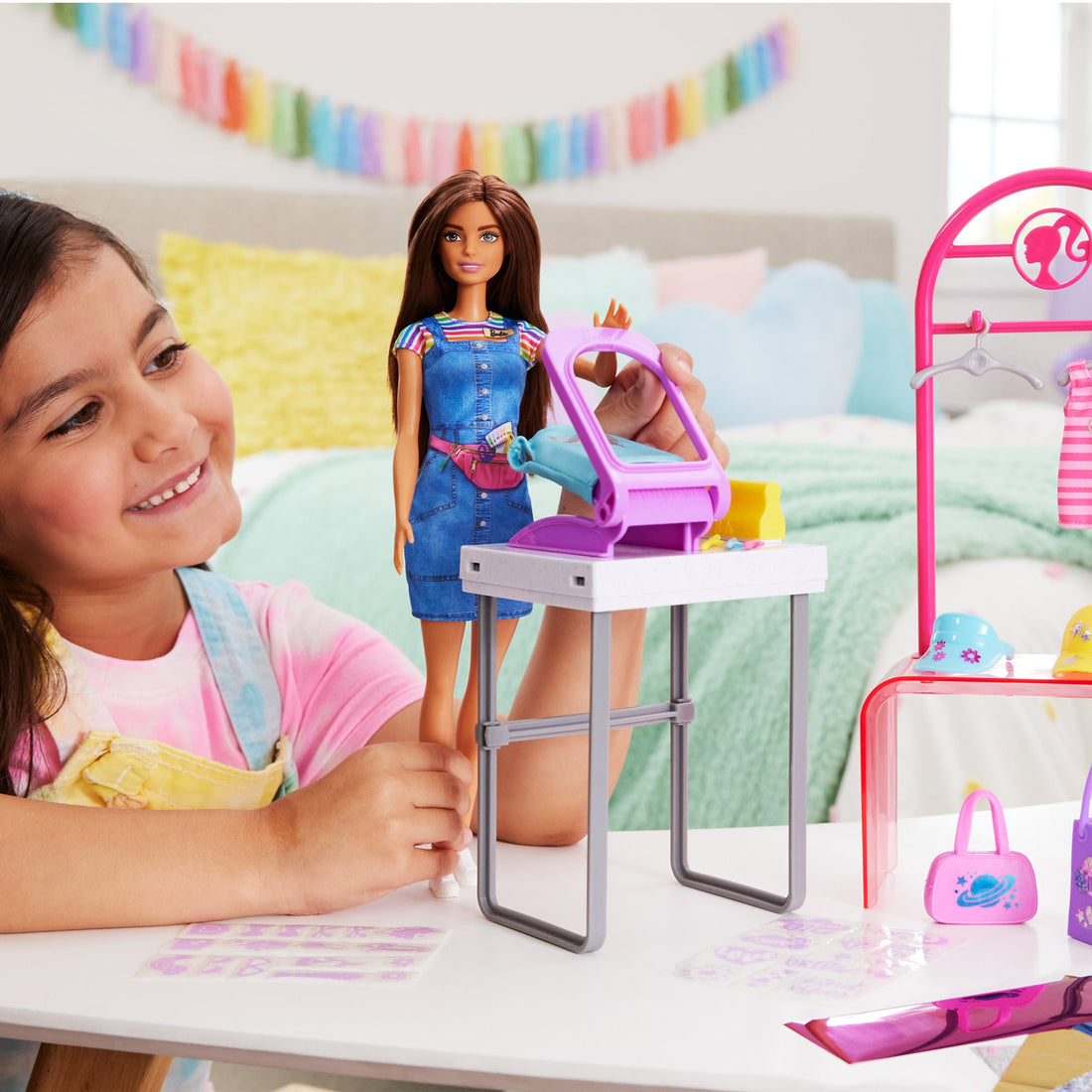 Barbie Make & Sell Boutique Playset With Brunette Doll, Foil Design Tools, Clothes & Accessories