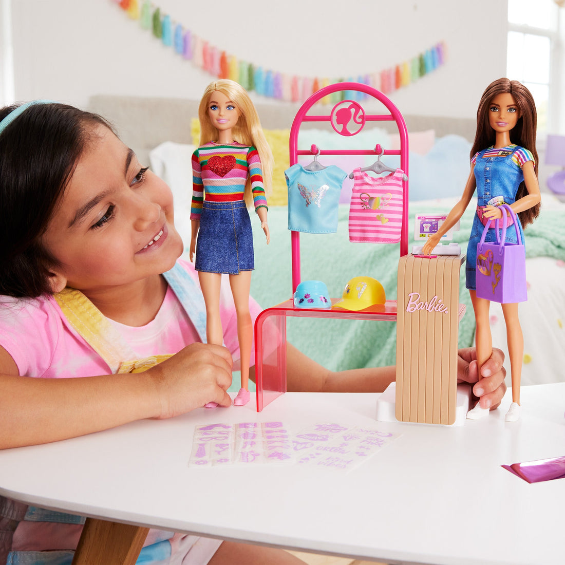Barbie Make & Sell Boutique Playset With Brunette Doll, Foil Design Tools, Clothes & Accessories