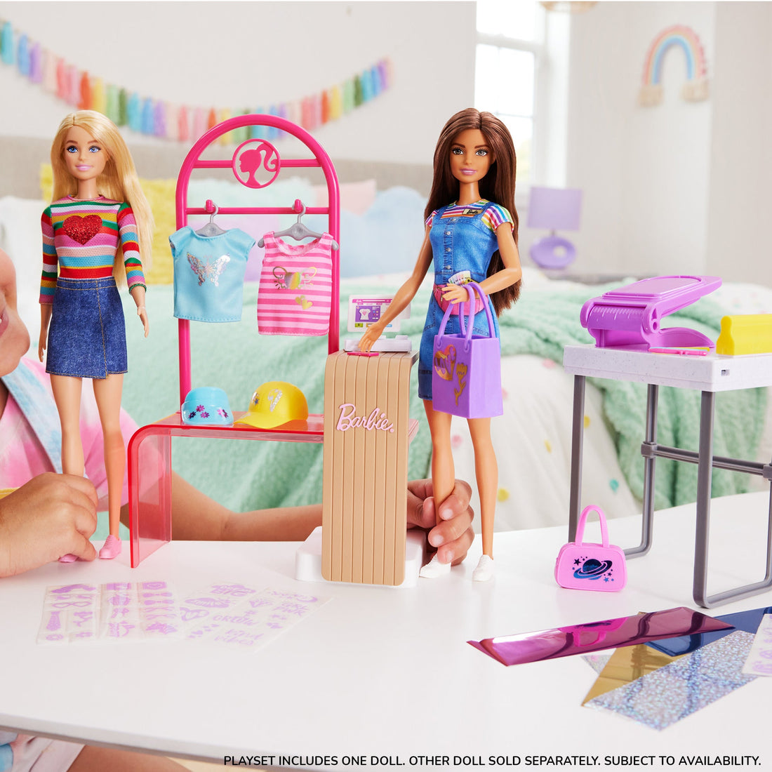Barbie Make & Sell Boutique Playset With Brunette Doll, Foil Design Tools, Clothes & Accessories