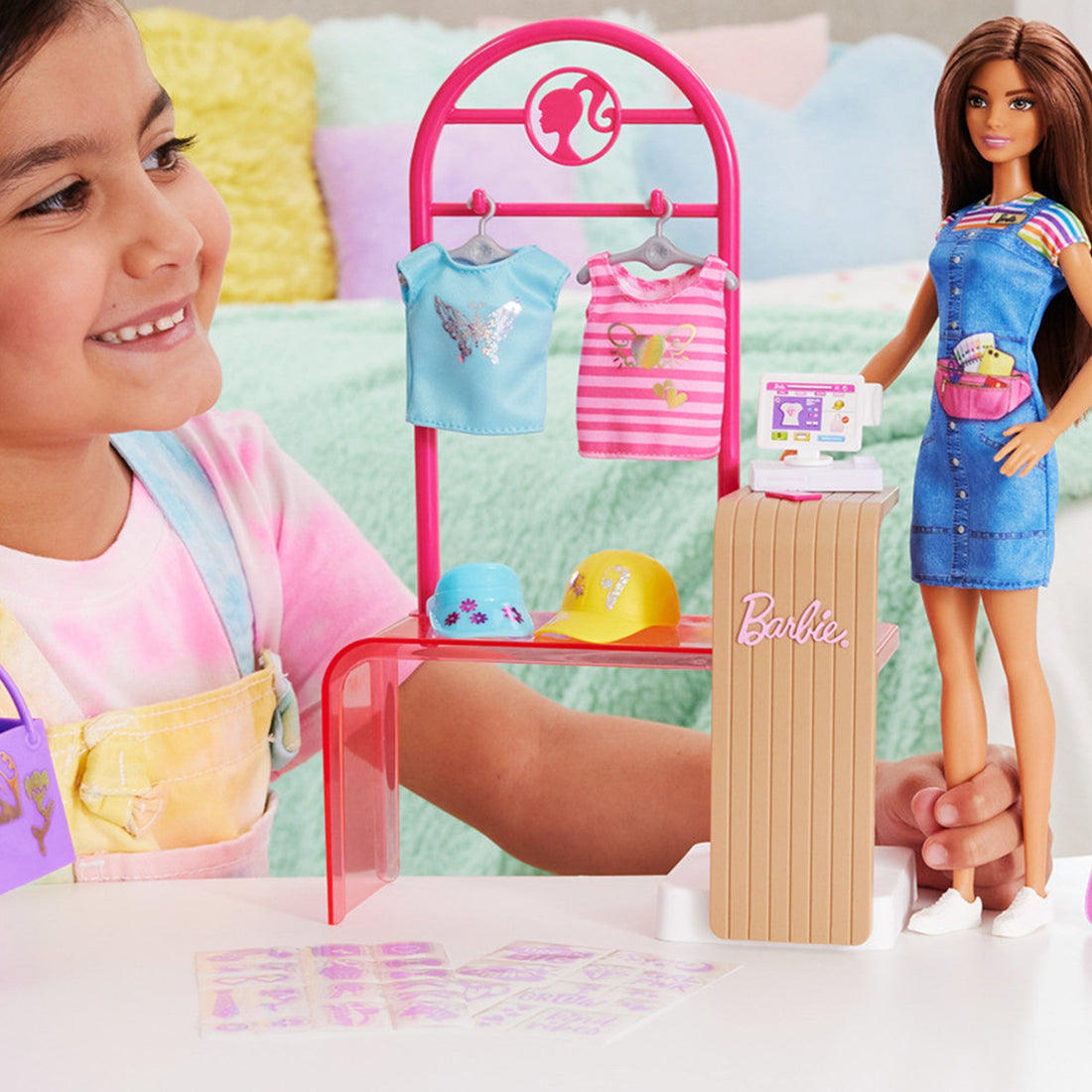Barbie Make & Sell Boutique Playset With Brunette Doll, Foil Design Tools, Clothes & Accessories