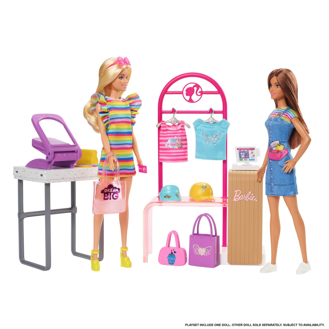 Barbie Make & Sell Boutique Playset With Brunette Doll, Foil Design Tools, Clothes & Accessories