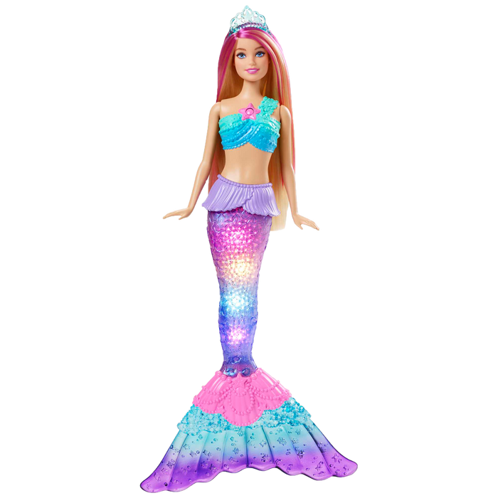 Mermaid Barbie Doll With Water-Activated Twinkle Light-Up Tail, Pink-Streaked Hair