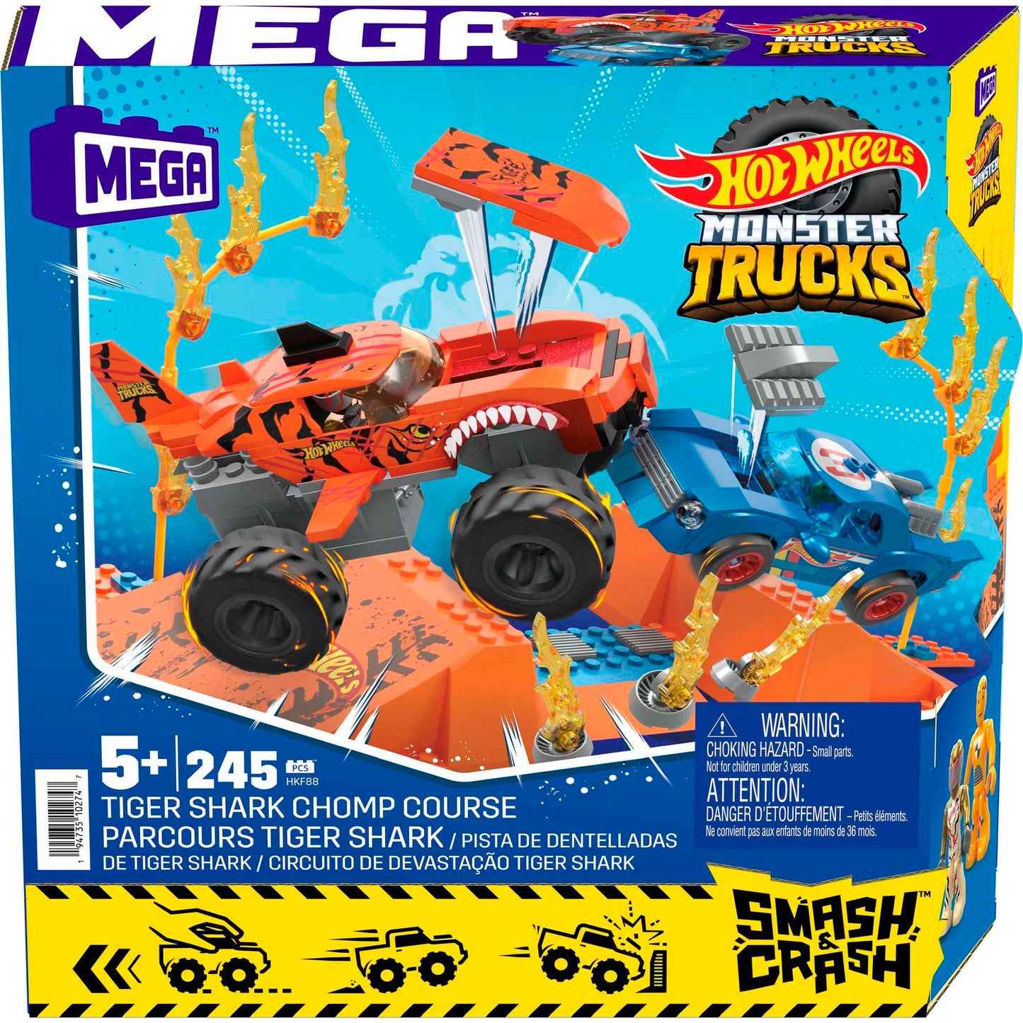 MEGA Hot Wheels Smash n Crash Tiger Shark Chomp Course