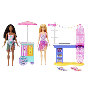 Barbie Beach Boardwalk Playset With Barbie “Brooklyn” & “Malibu” Dolls, 2 Stands & 30+ Accessories