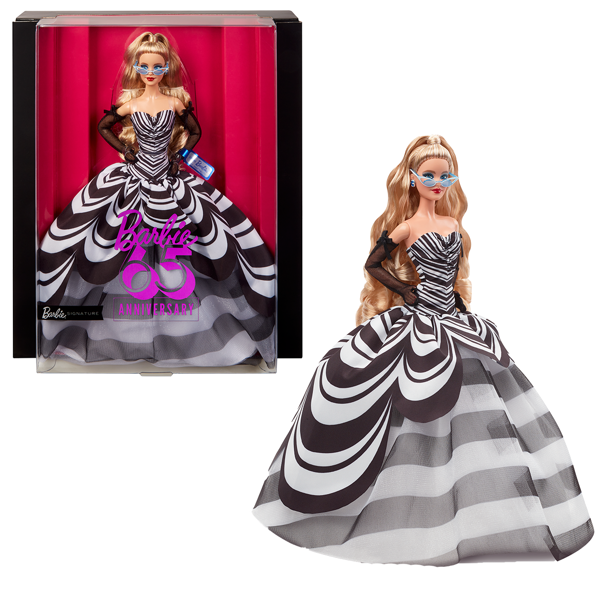 Barbie Signature 65th Anniversary Collectible Doll with Blonde Hair and Black and White Gown