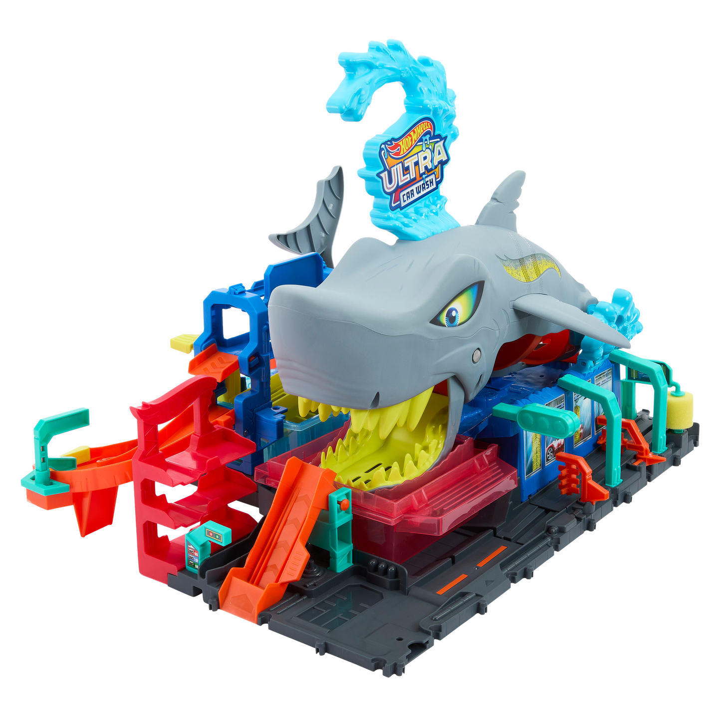 Bundle: Hot Wheels Ultra Shark Car Wash Playset & 10 Basic Assorted Cars