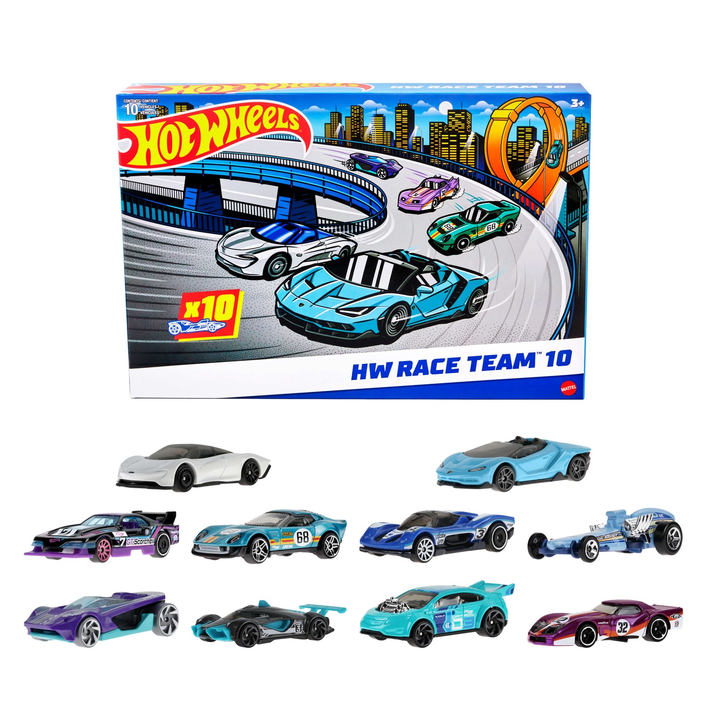 Hot Wheels Race Car 10-Pack, Set of 10 1:64 Scale Toy Vehicles (Styles May Vary)