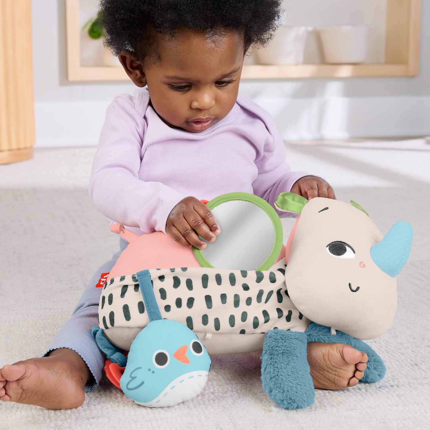 Fisher-Price Planet Friends Tummy Time Roaming Rhino Plush Sensory Toy for Newborn Babies