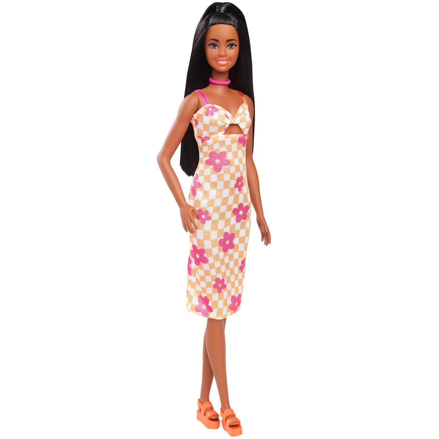 Barbie Fashionistas Doll #233 in Checkered Flower Midi Dress