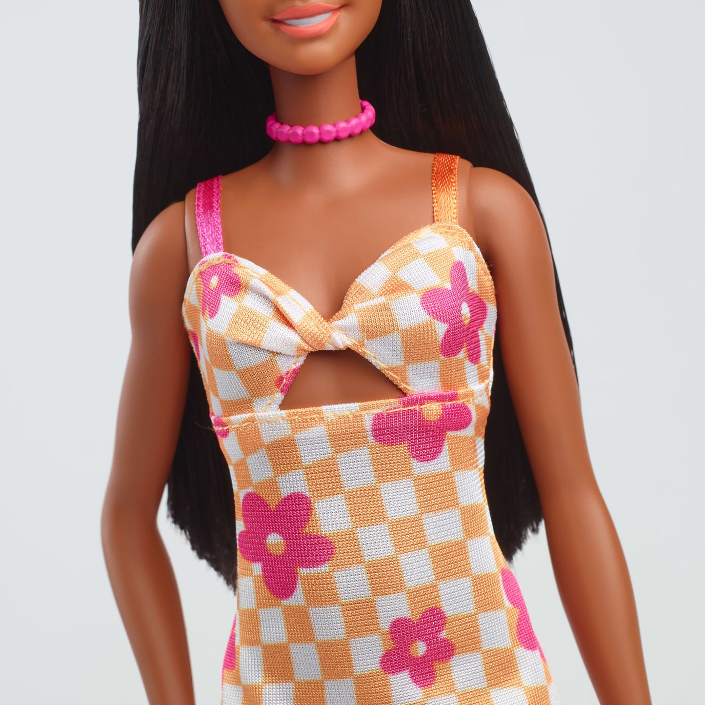 Barbie Fashionistas Doll #233 in Checkered Flower Midi Dress