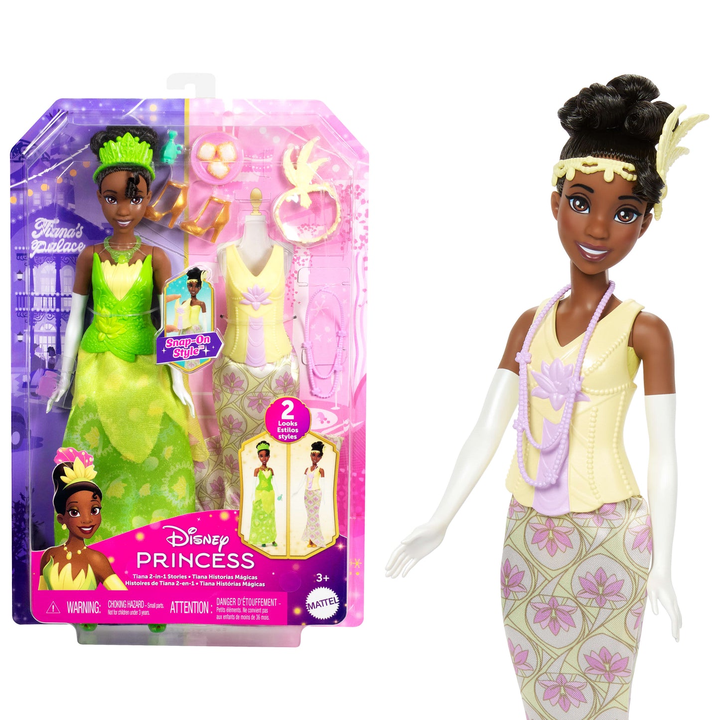 Disney Princess 2-in-1 Stories Tiana Fashion Doll with 2 Snap-On Bodices