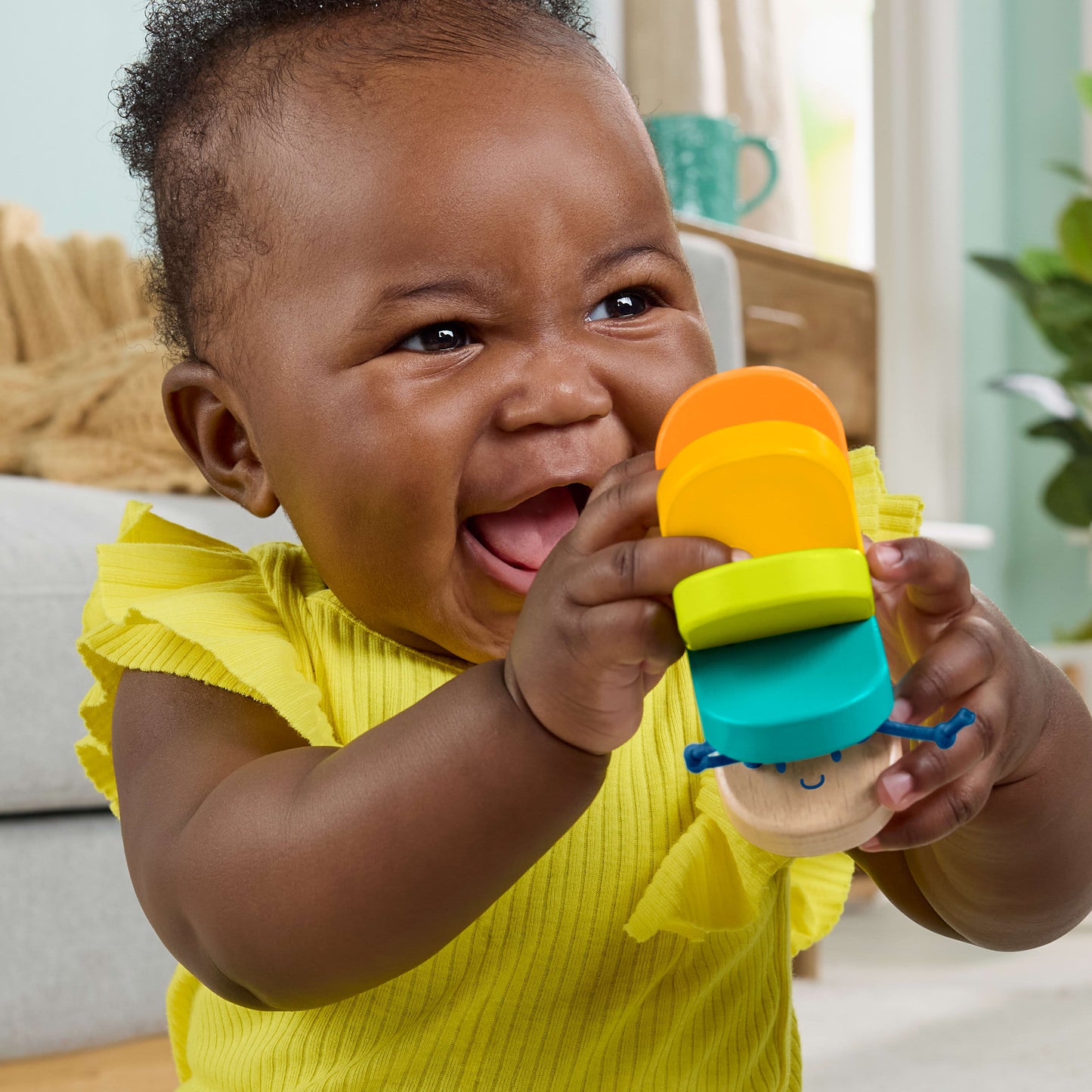 Fisher-Price Wooden Clacker Caterpillar Developmental Activity Rattle Toy for Baby, 1 Wood Piece