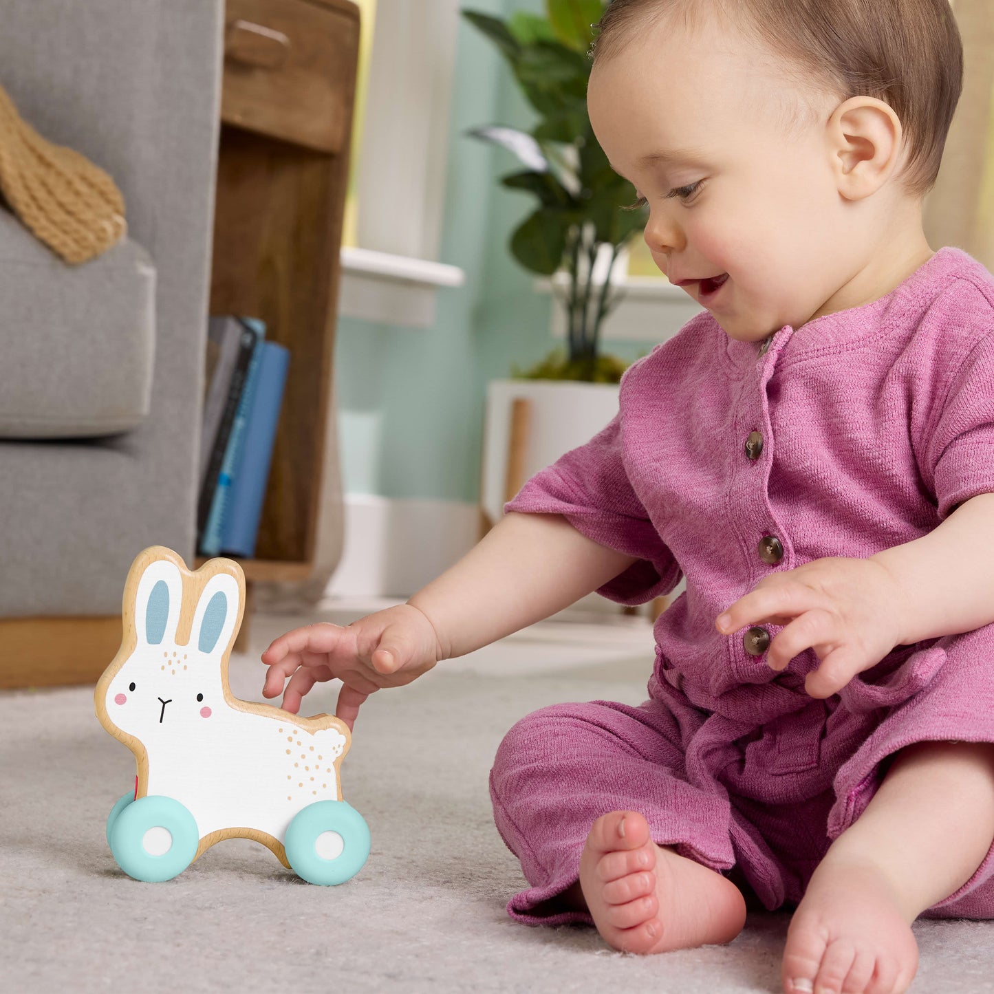 Fisher-Price Wooden Push-Along Bunny Toy Vehicle for Baby Crawling Play