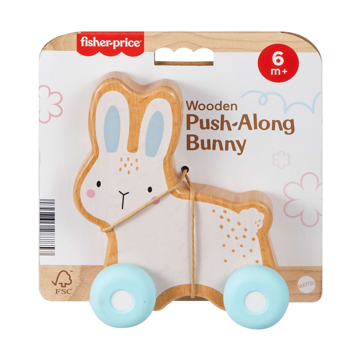 Fisher-Price Wooden Push-Along Bunny Toy Vehicle for Baby Crawling Play