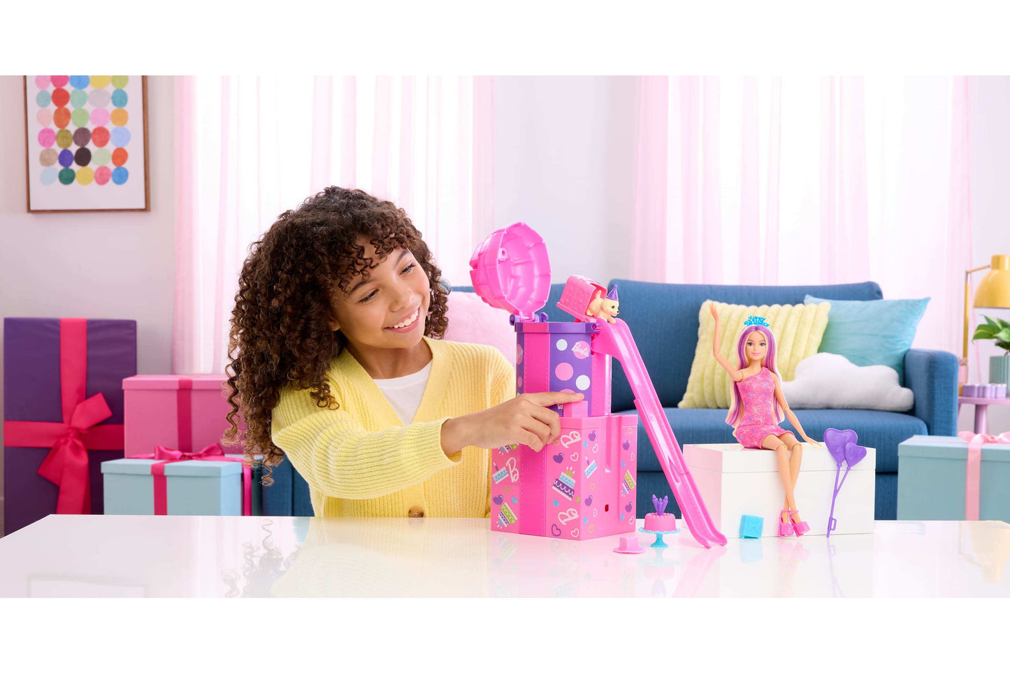 Barbie Rise & Surprise Pet Birthday Series Doll & Accessories with Slide & Surprises