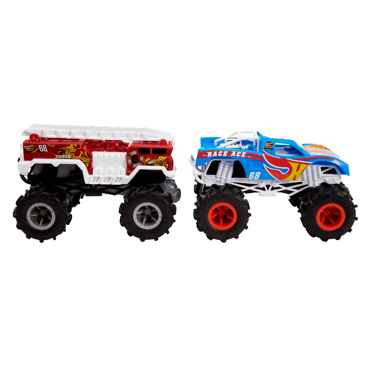Hot Wheels R/C Monster Trucks 2-Pack, R/C Race Ace & HW 5-Alarm Vehicles