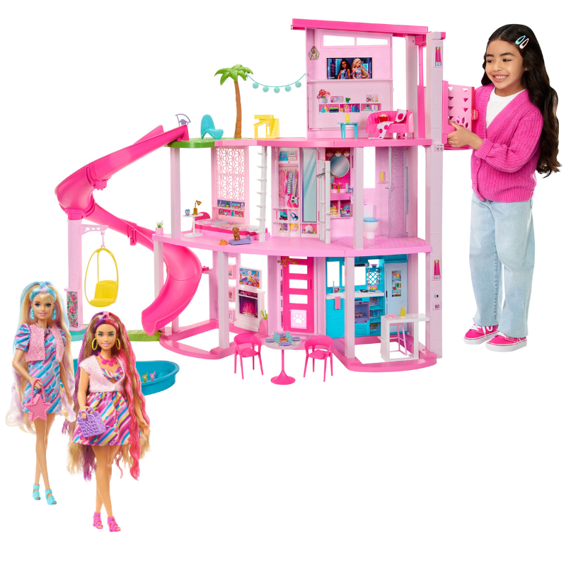 Bundle: Barbie Dreamhouse Playset & 2 Barbie Totally Hair Assorted* Dolls