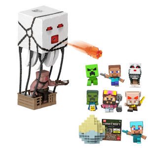 Bundle: Minecraft Blast Attack Ghast Action Figure Set & 2 Mini Mode Spawn Egg Surprise